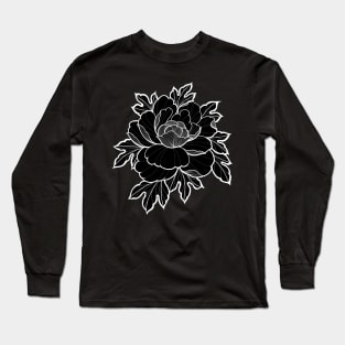 Peony flower tattoo style inverse Long Sleeve T-Shirt